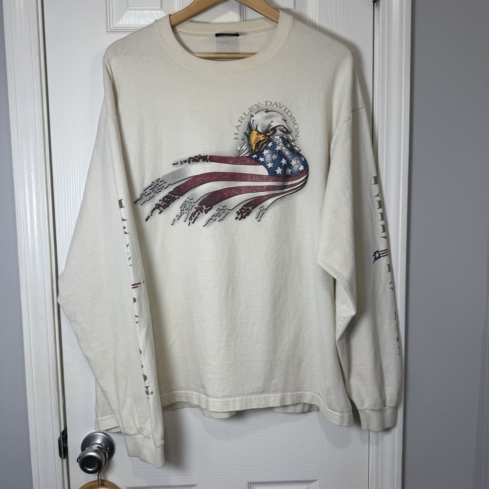 Harley Davidson Motor 1997 Eagle Flag Long Sleeve Shirt XL Music City Nashville‎